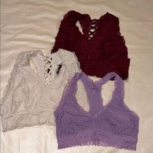 Altar’d State & ThirdLove Lace Bralette Trio in Burgundy, Cream, & Lavender SZ M